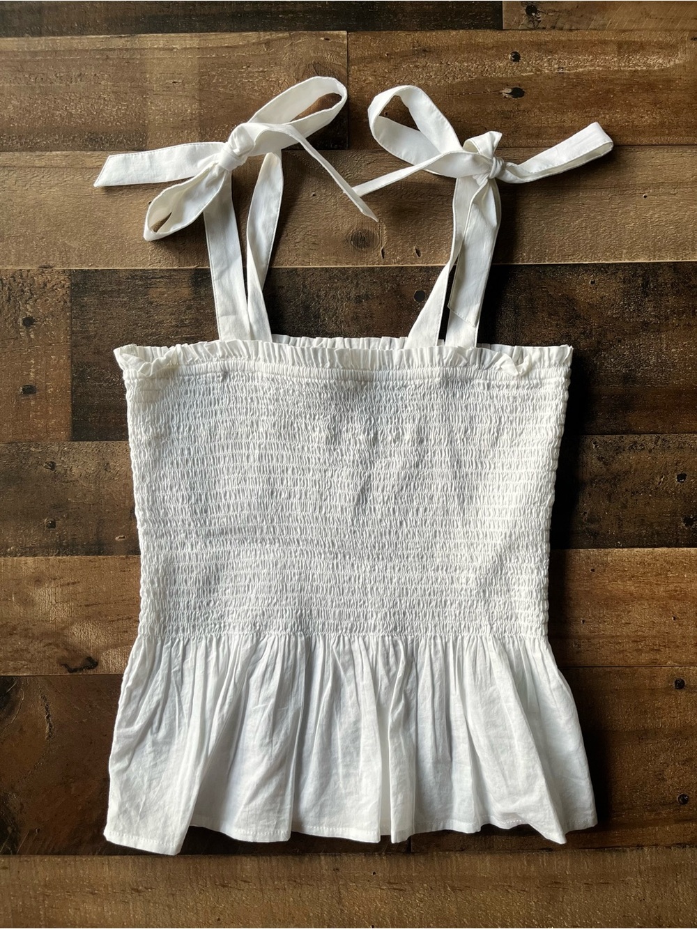 J. Crew Women's White Smocked Tie-Strap Peplum Tank Top | XS